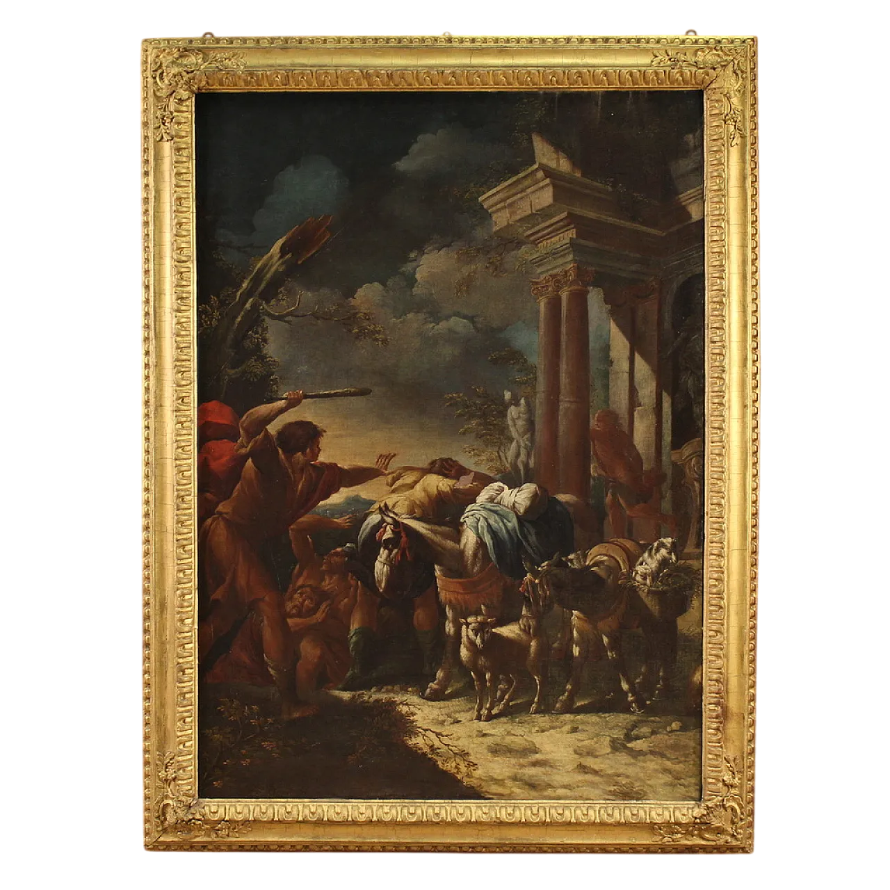 Dipinto italiano Mosè scaccia i pastori, '700 17