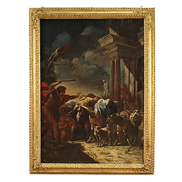 Dipinto italiano Mosè scaccia i pastori, '700