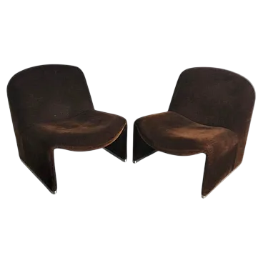 Pair of brown velvet Alky chairs by G.Piretti for A.Castelli, 70s