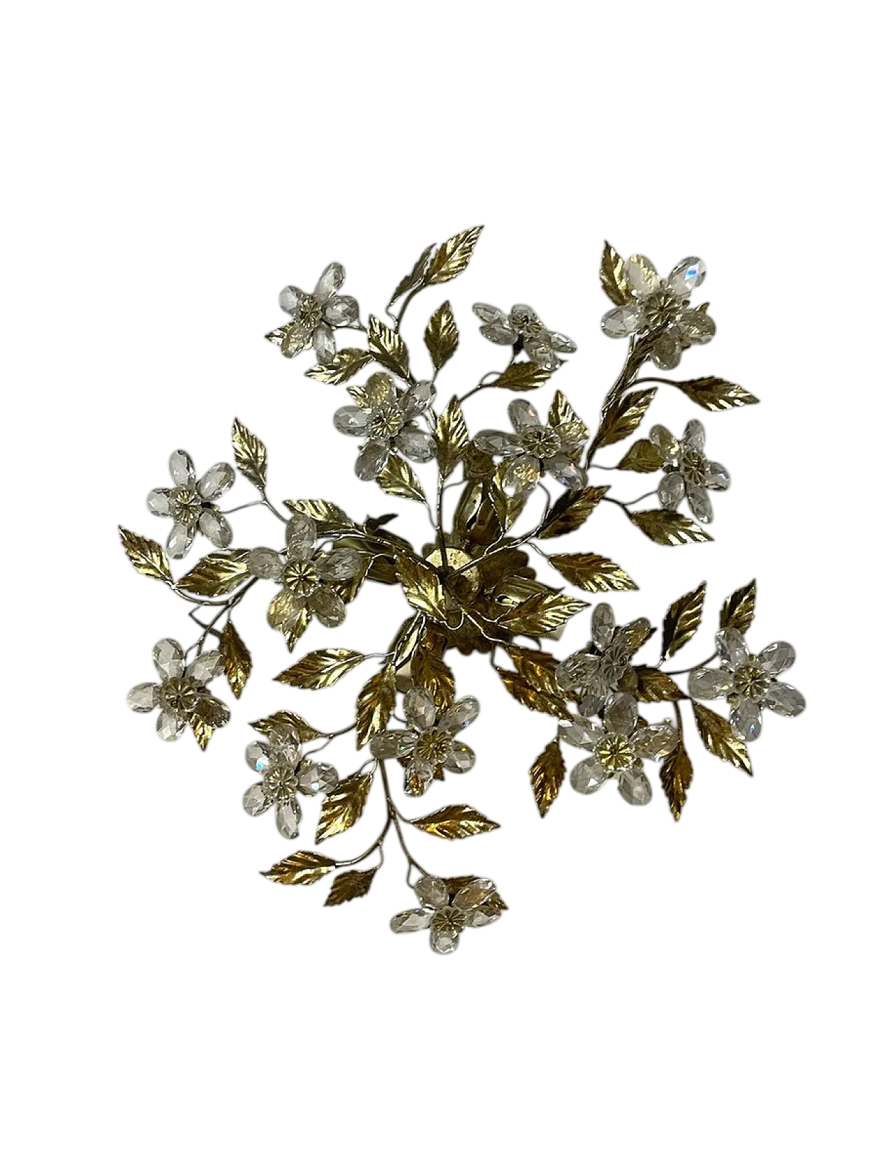 Flower-shaped recessed lamp in golden crystal, 1970s 12