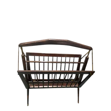 Folding magazine rack in stained wood and brass by Cesare Lacca, Italy, 1950s