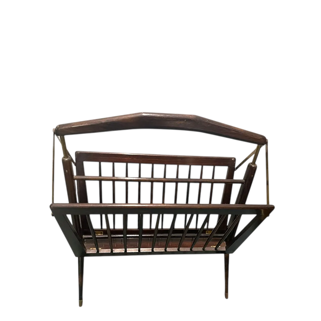 Folding magazine rack in stained wood and brass by Cesare Lacca, Italy, 1950s 13