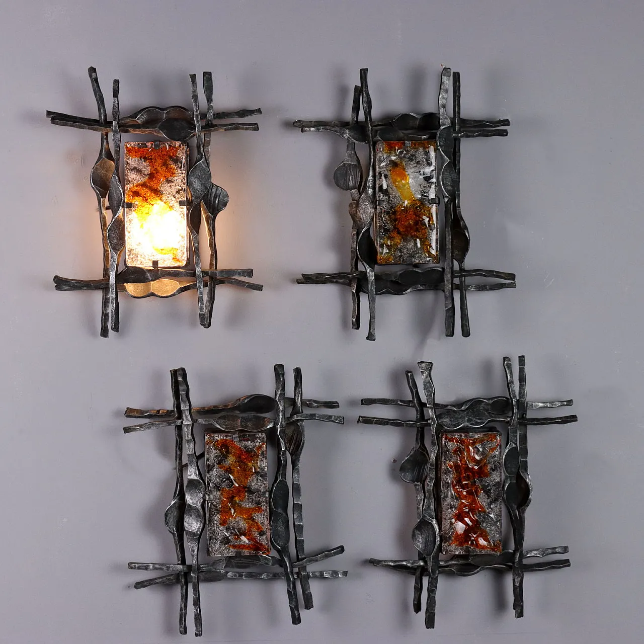 4 Glass and wrought iron wall sconce, mid-20th century 1