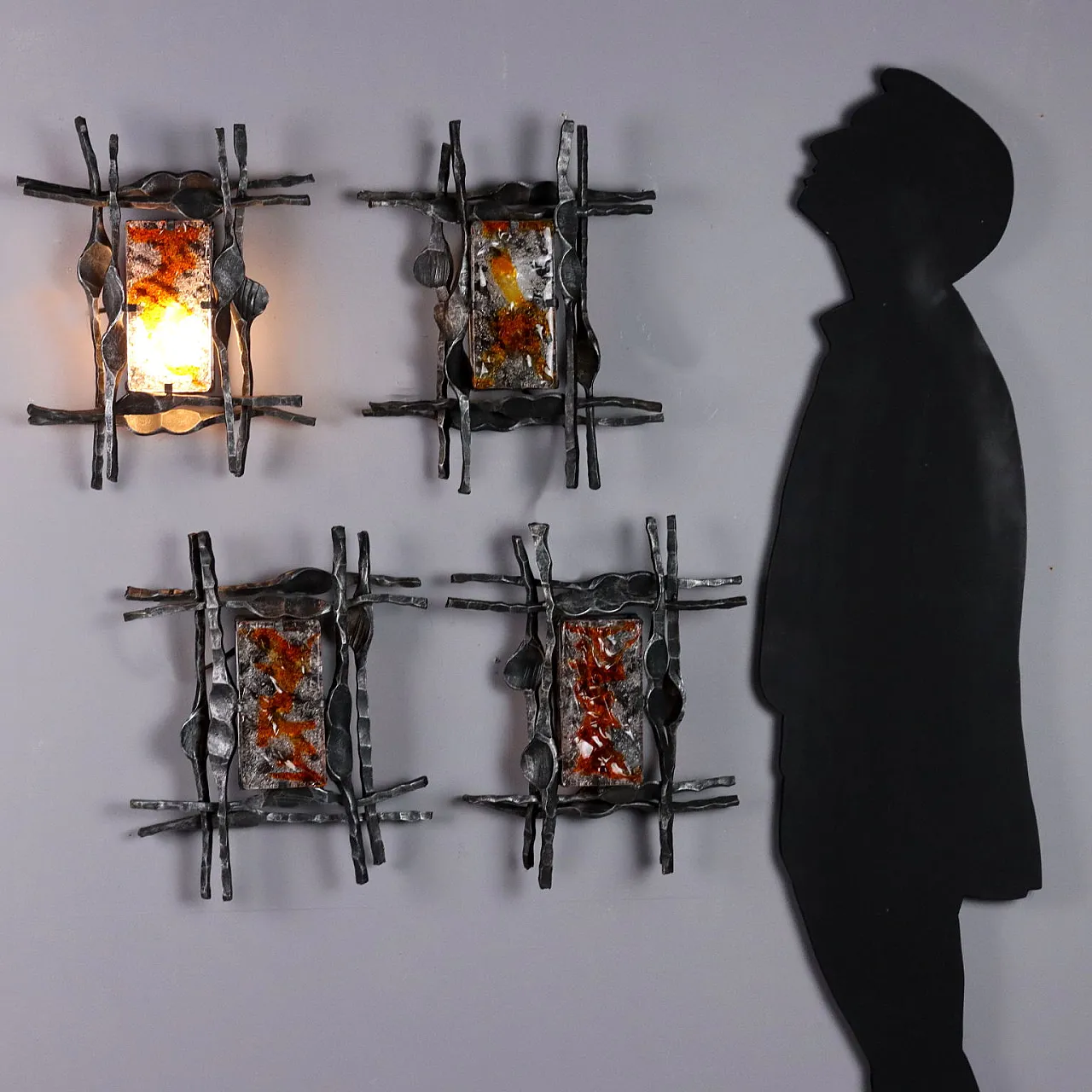 4 Glass and wrought iron wall sconce, mid-20th century 2