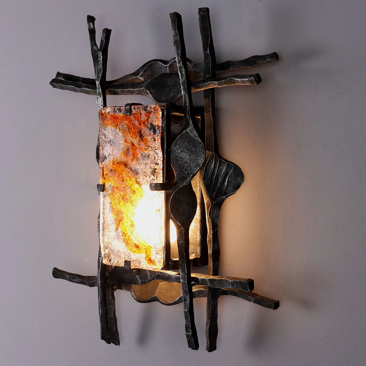 4 Glass and wrought iron wall sconce, mid-20th century 4