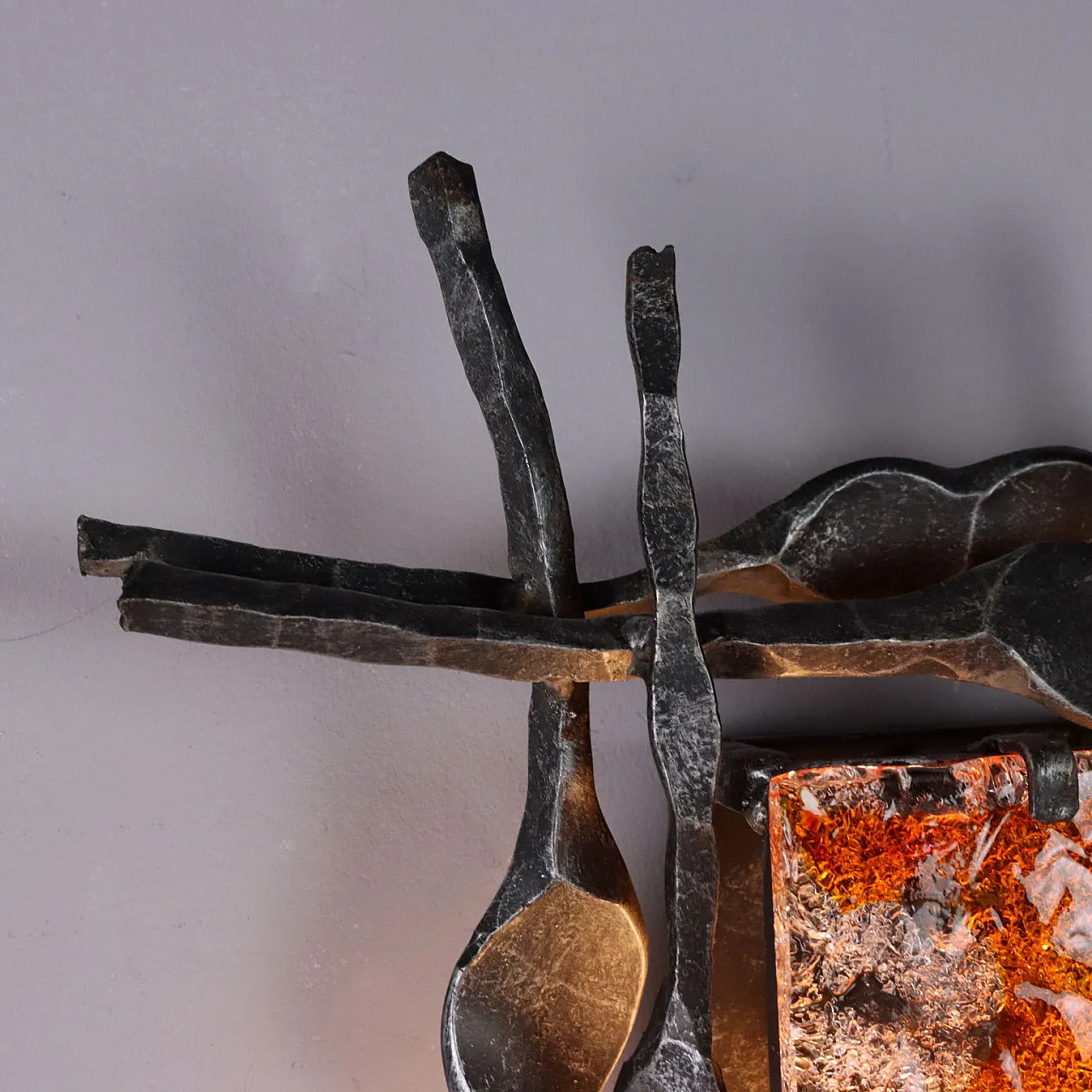 4 Glass and wrought iron wall sconce, mid-20th century 5