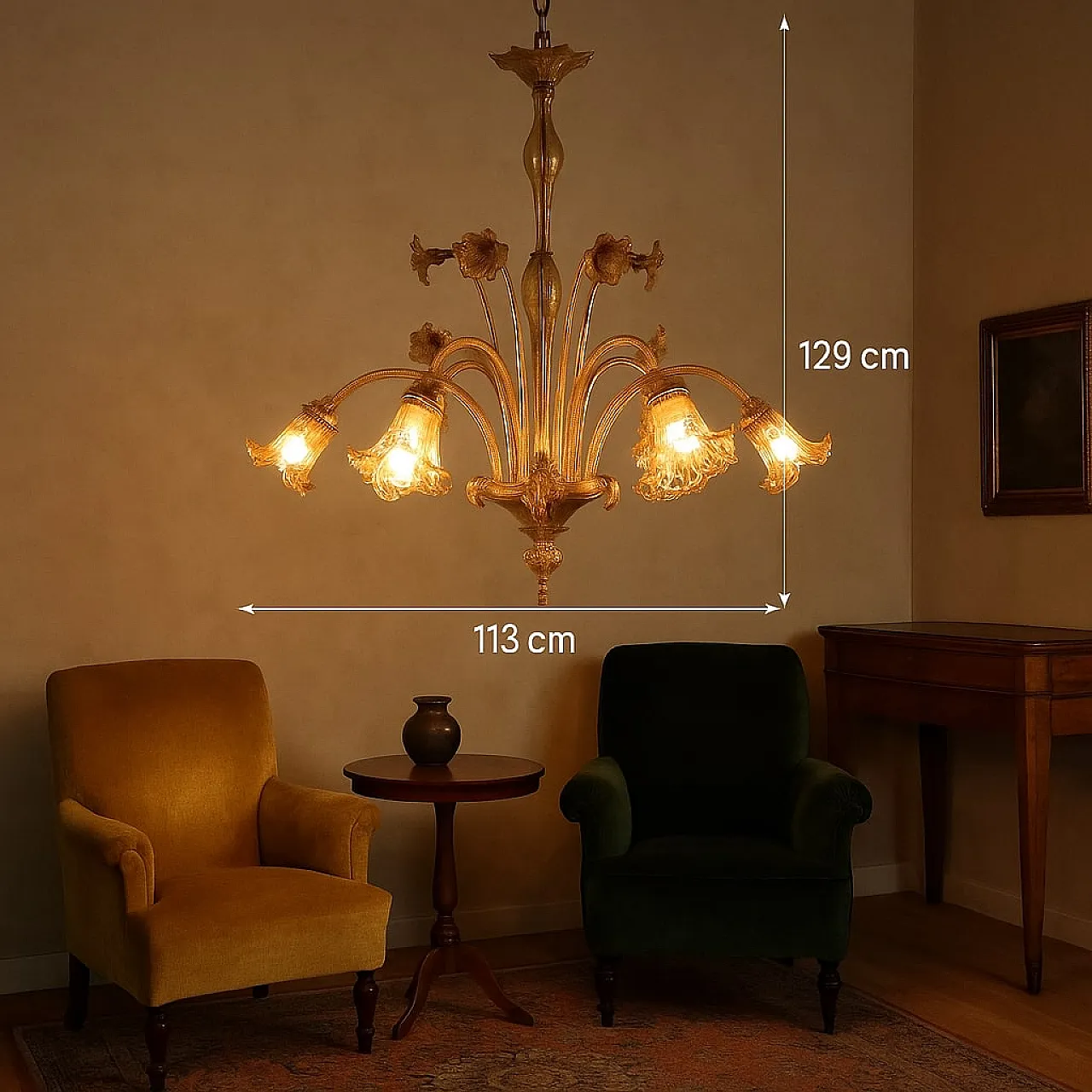 Chandelier in smoked Murano glass, 1950s 2