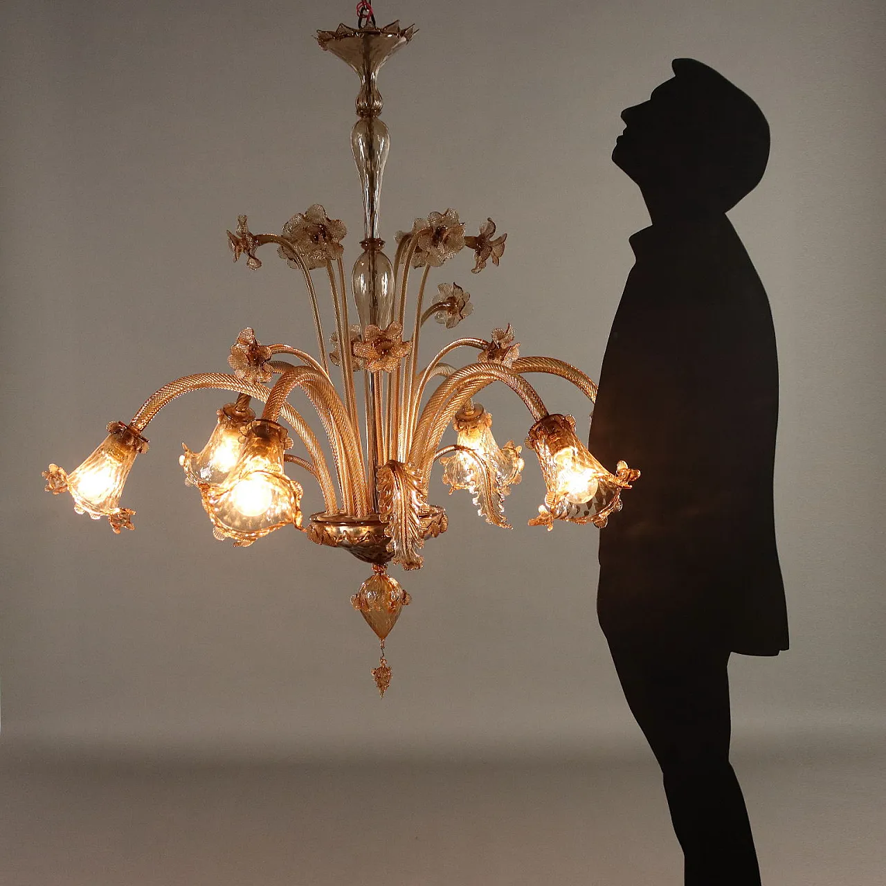 Chandelier in smoked Murano glass, 1950s 3