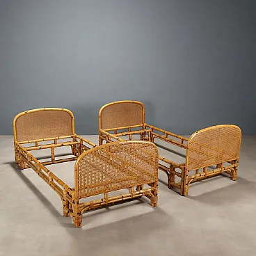 Pair of beds in bamboo and Vienna straw, 20th century