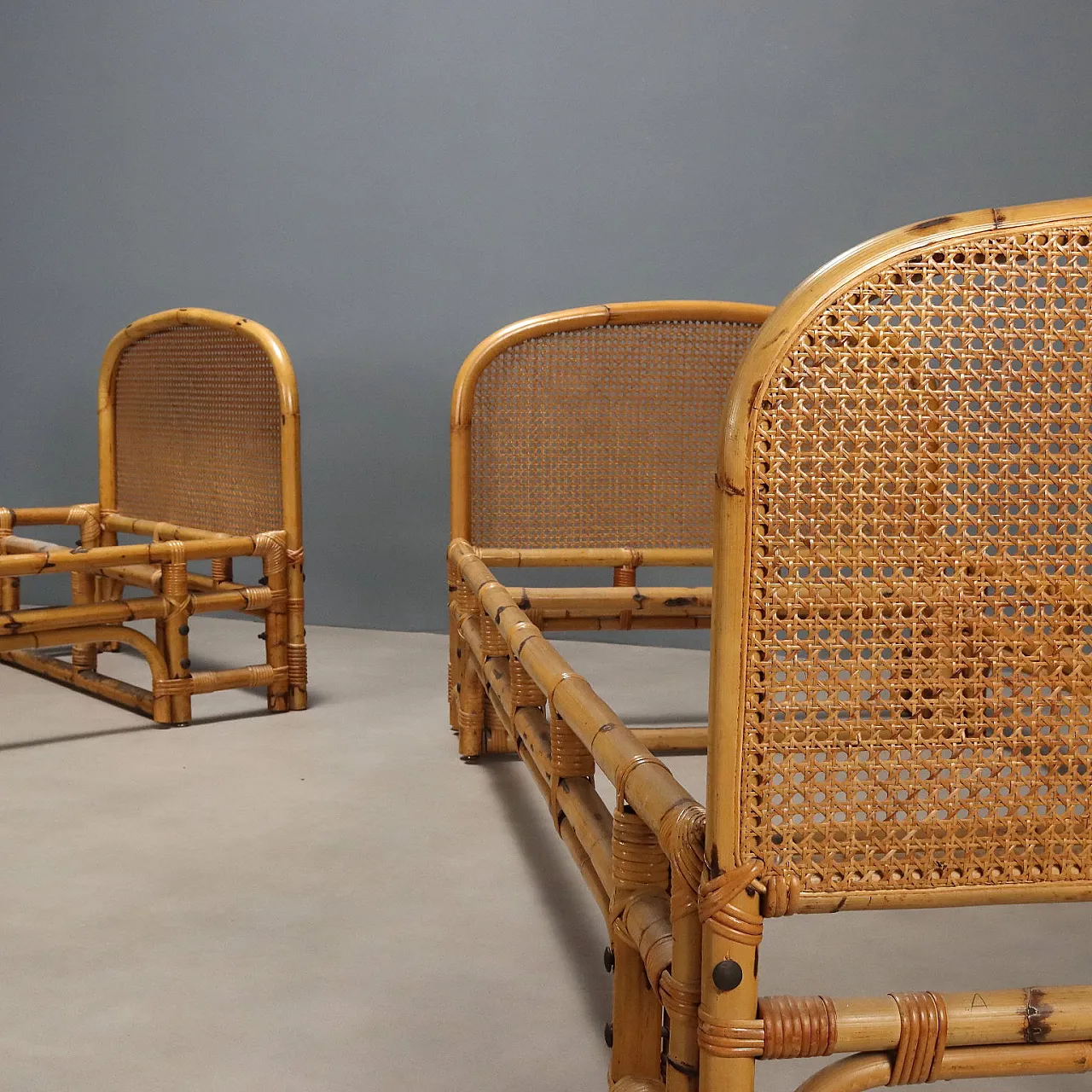 Pair of beds in bamboo and Vienna straw, 20th century 3