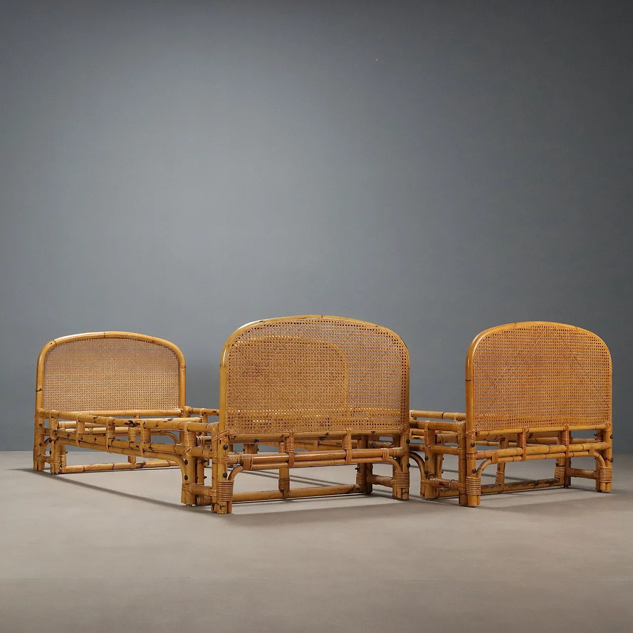 Pair of beds in bamboo and Vienna straw, 20th century 7