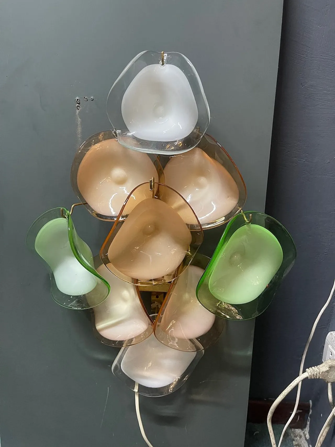 Pair of Murano glass disc-shaped wall light, 1970s 7