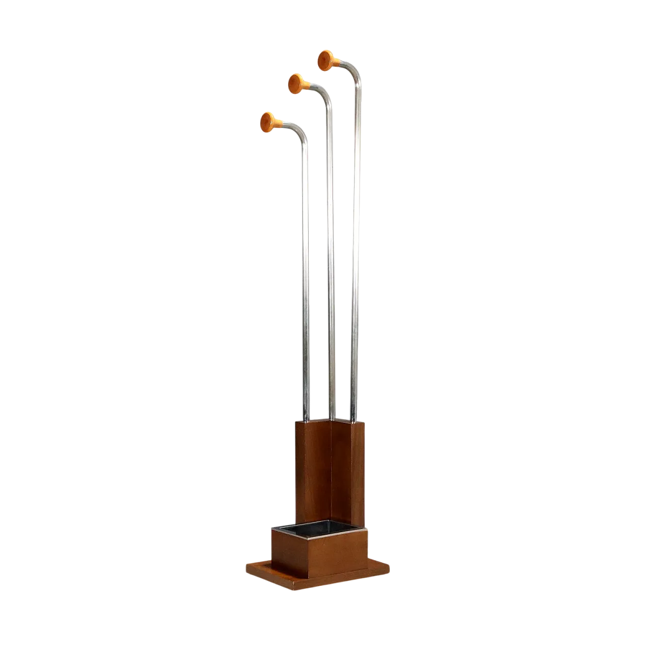 Coat rack with umbrella stand, walnut veneer and metal, 20th century 7