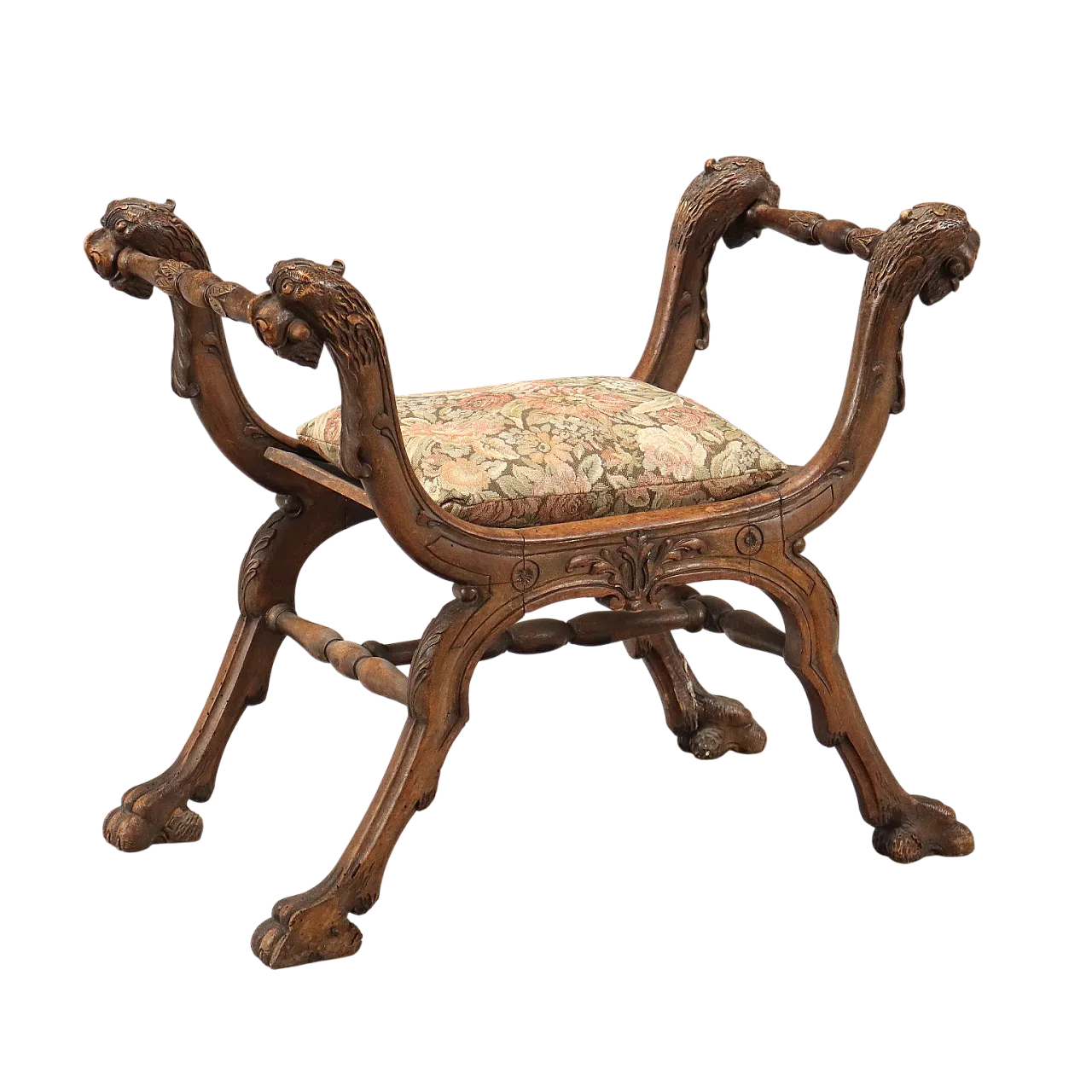 Sgabello Savonarola in noce, in stile Neorinascimentale, fine '800 11