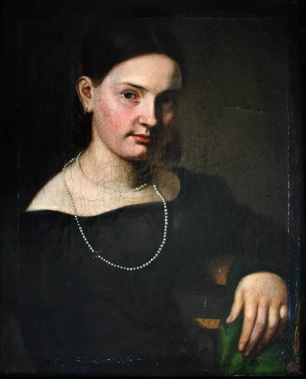 Portrait Young Lady Wearing Pearl, oil painting, 19th century 2