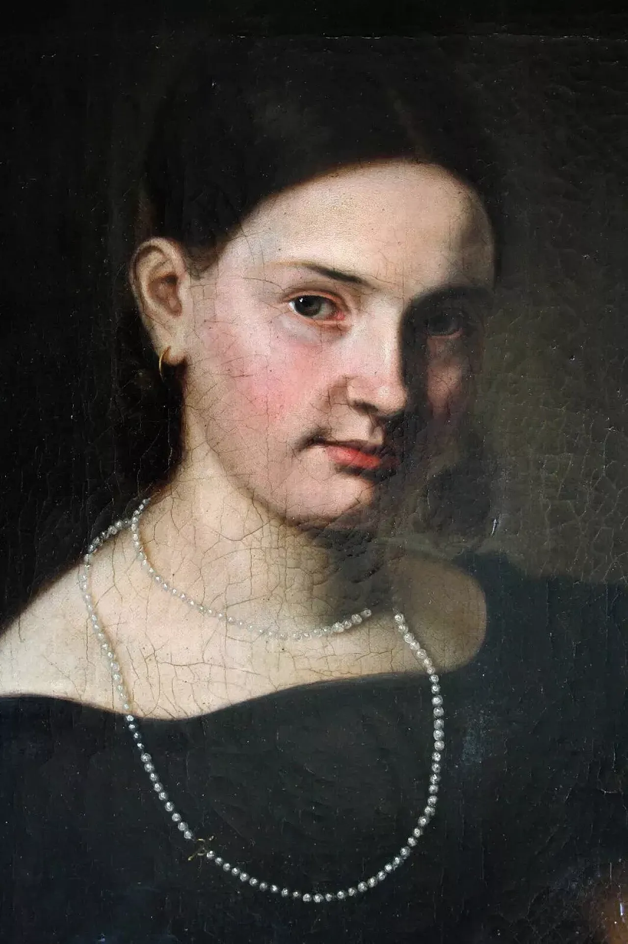 Portrait Young Lady Wearing Pearl, oil painting, 19th century 3