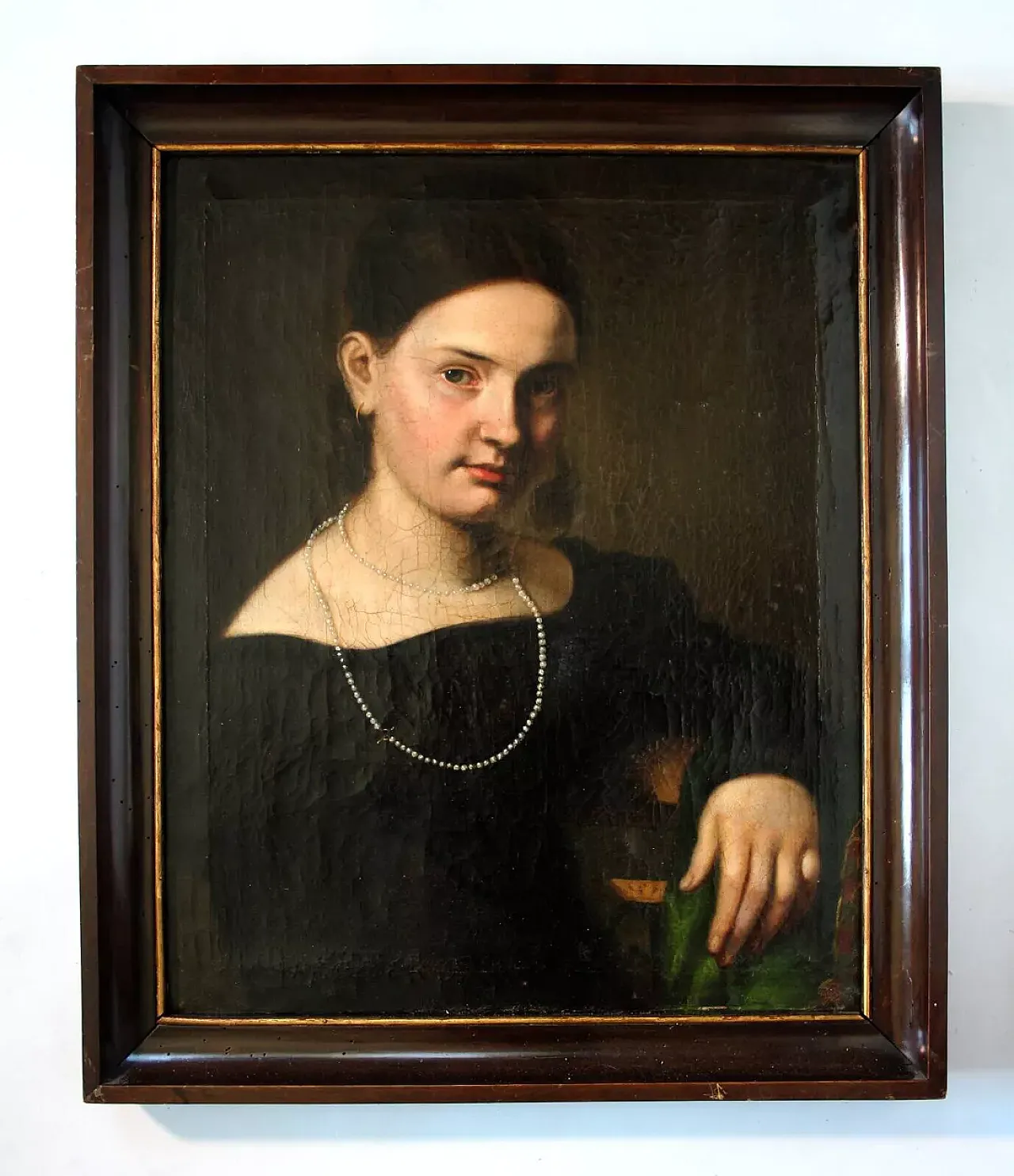 Portrait Young Lady Wearing Pearl, oil painting, 19th century 6