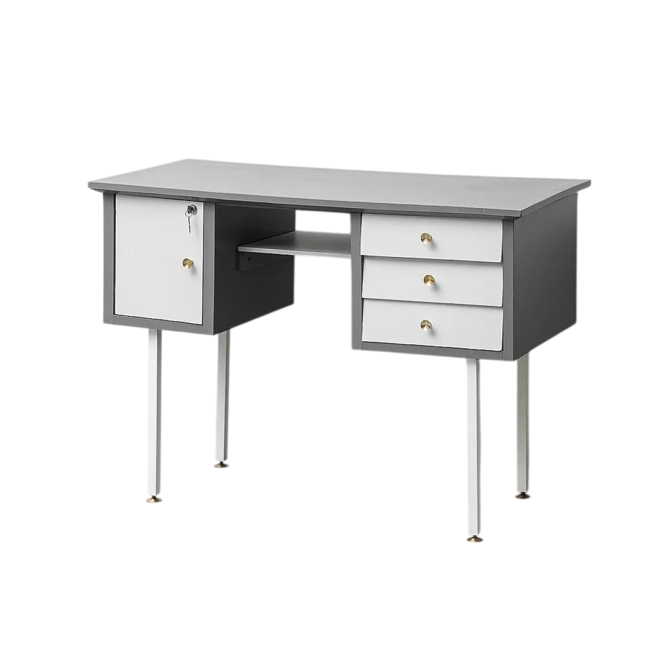 Scrivania in legno, metallo e ottone, anni '70 11