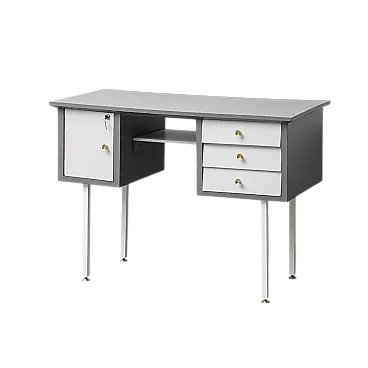 Scrivania in legno, metallo e ottone, anni '70