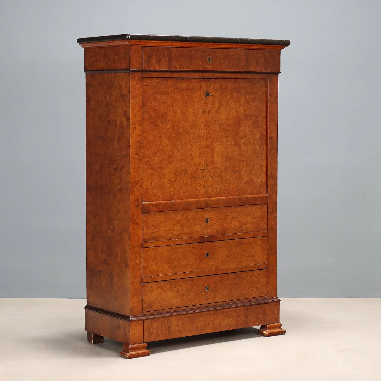 Biedermeir desk in elm burl and rosewood, mid-19th century 1