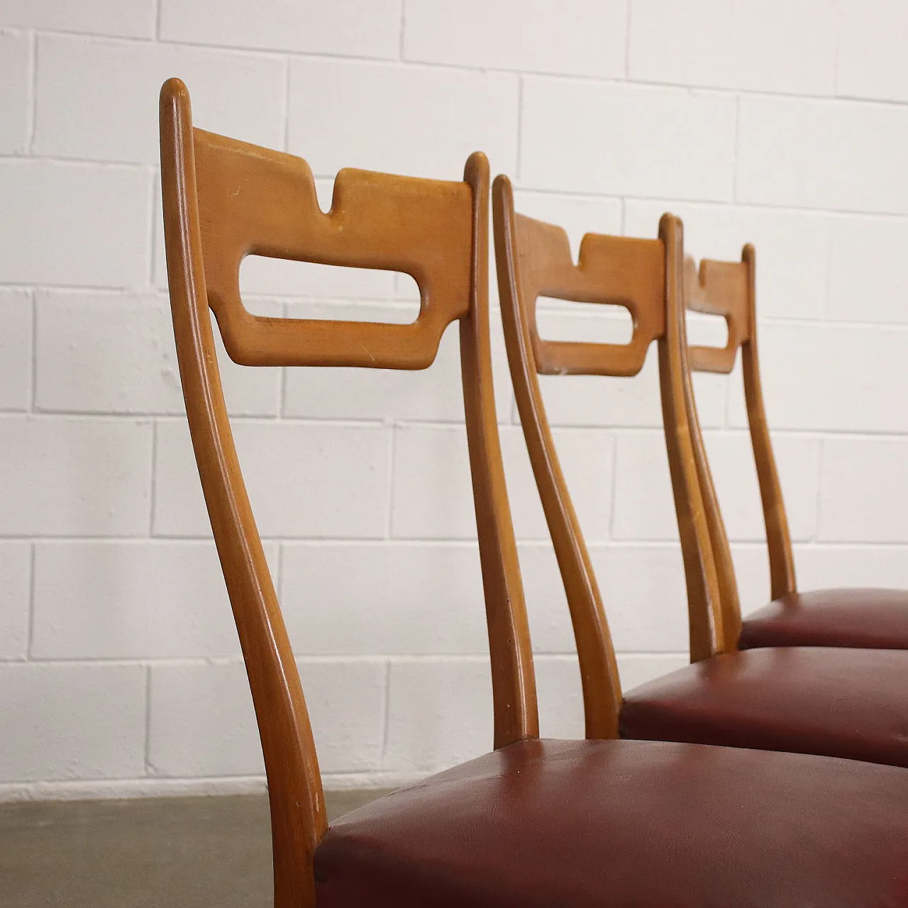6 chairs in beech and leatherette, 1950s 3