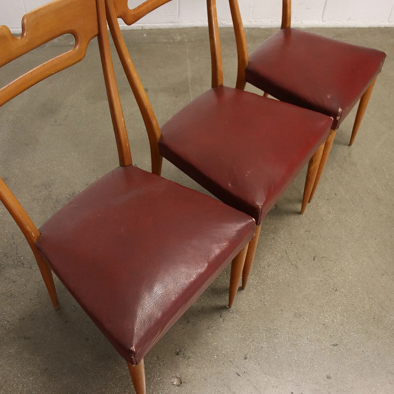 6 chairs in beech and leatherette, 1950s 5