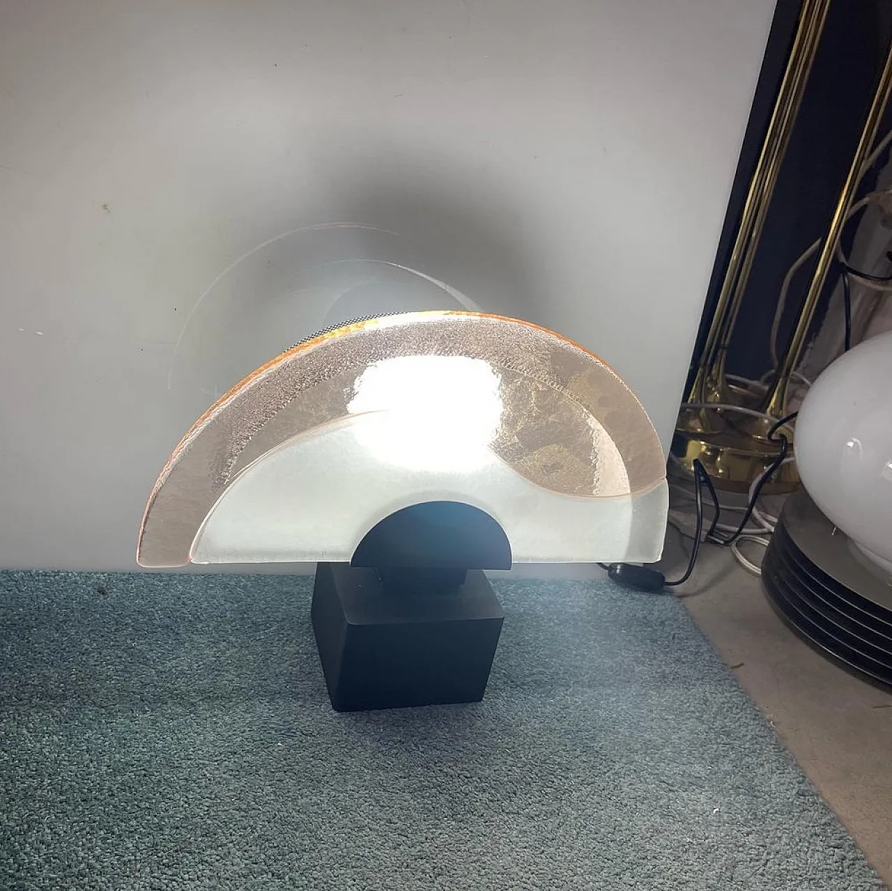 Pair of Italian Architectural Murano Glass Table Lamps, 1980s 8