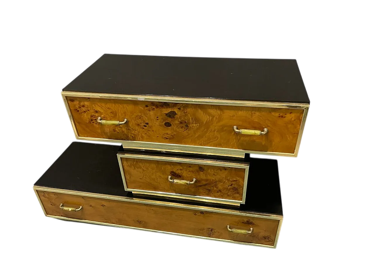 Modular wood and brass veneer console, 1950 9