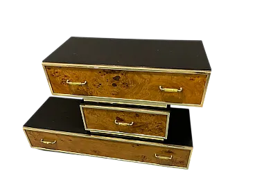 Modular wood and brass veneer console, 1950