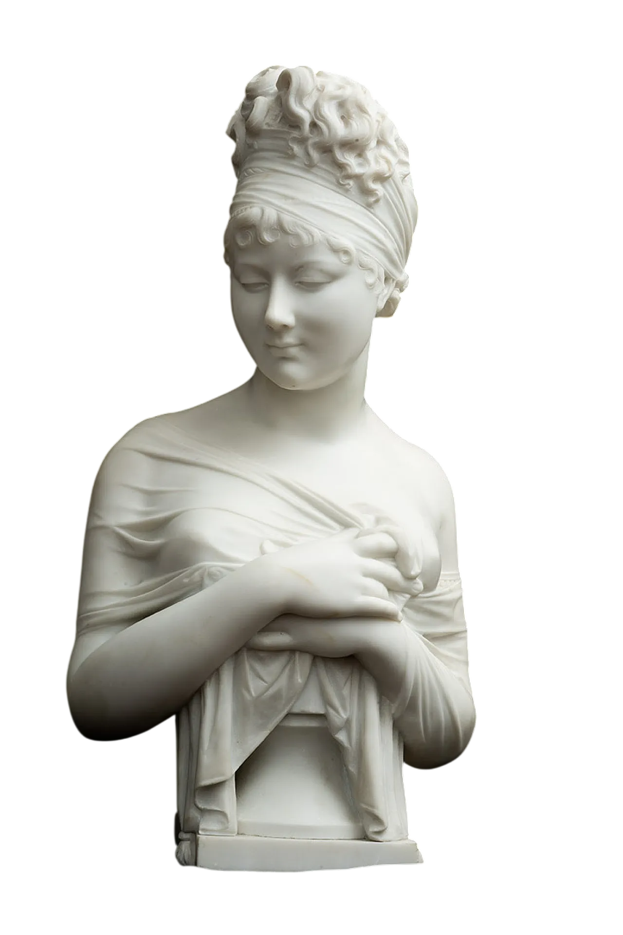 Sculpture in statuary white marble depicting Madame Recamier, 19th c. 7