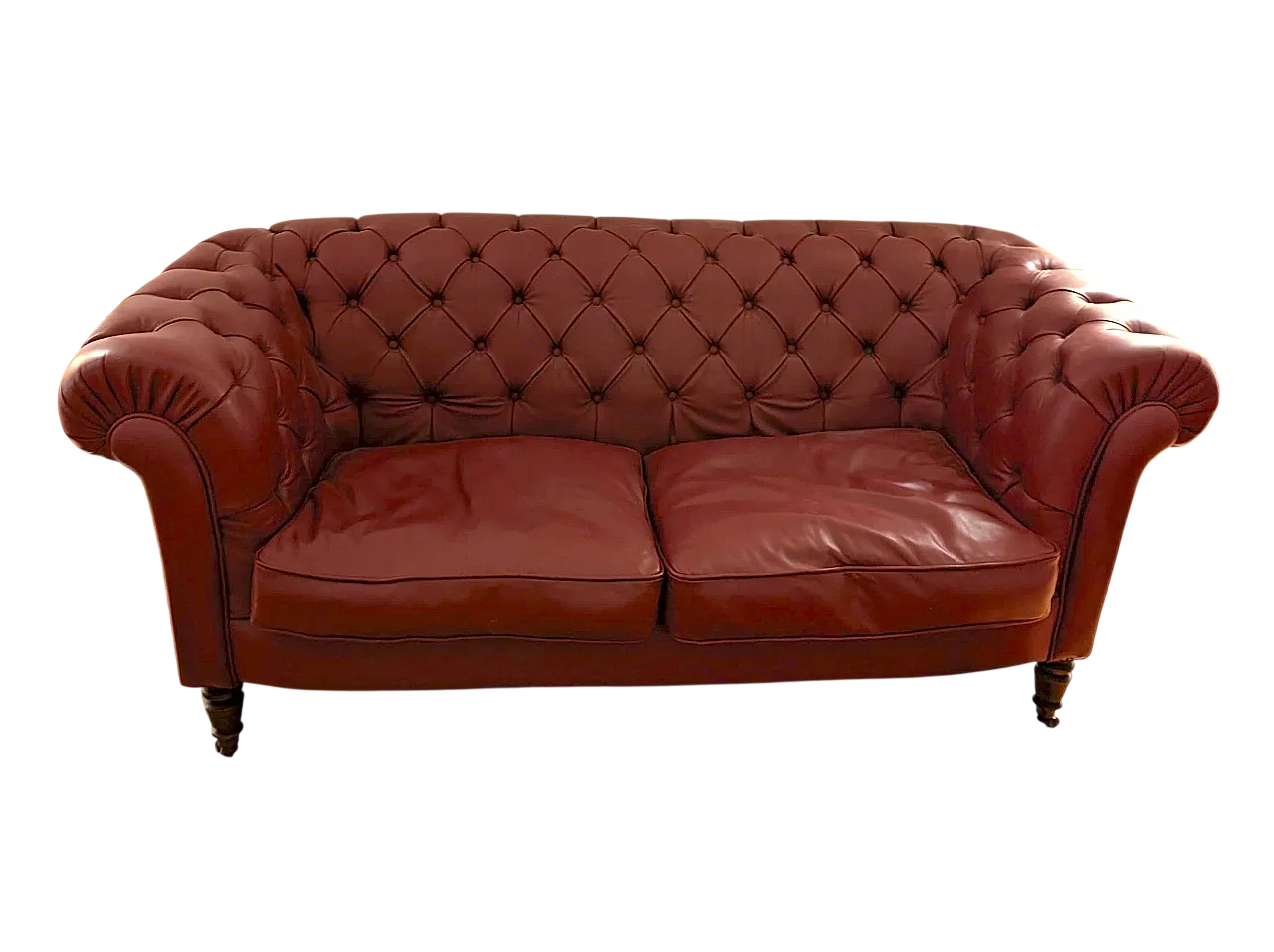 Chesterfield  sofa 2 seats in red leather, 70s 8