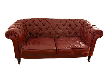 Chesterfield  sofa 2 seats in red leather, 70s