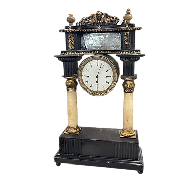 Orologio Impero n legno laccato colonne marmo, primi '800