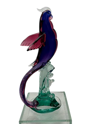 Scultura pappagallo di Archimede Seguso in vetro di Murano, anni '70