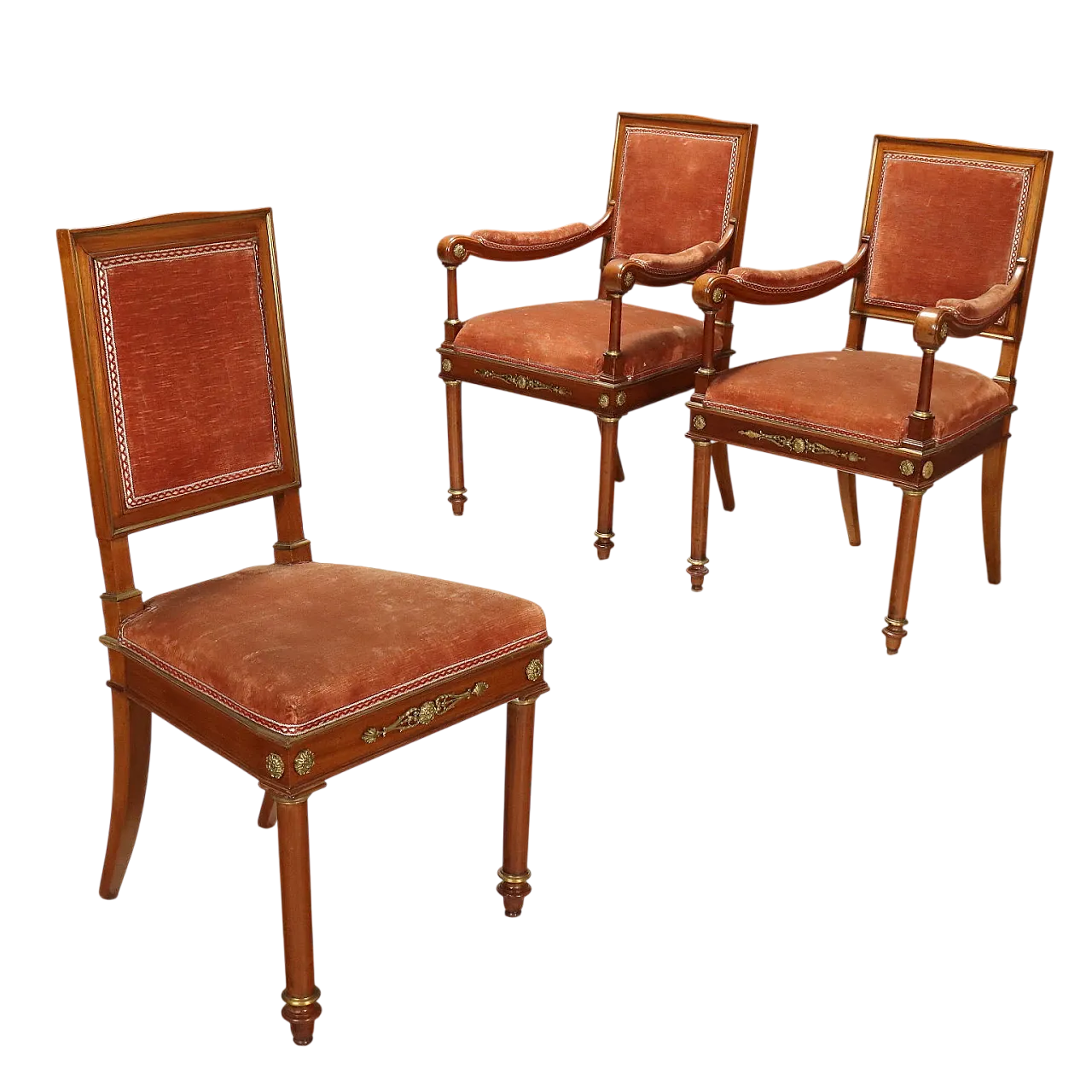 Coppia di poltrone e sedia in mogano, '900 11