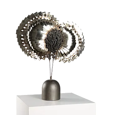 Lamiere saldate su base in legno verniciato, stile brutalista, '900