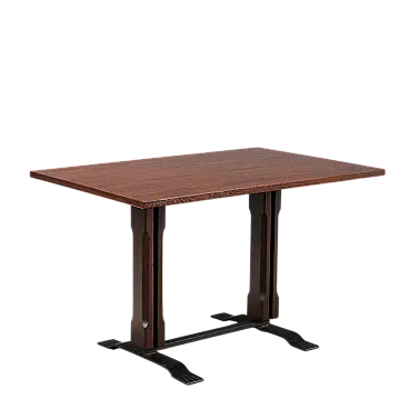 Tavolo con base in metallo e impiallacciatura in legno esotico, '900