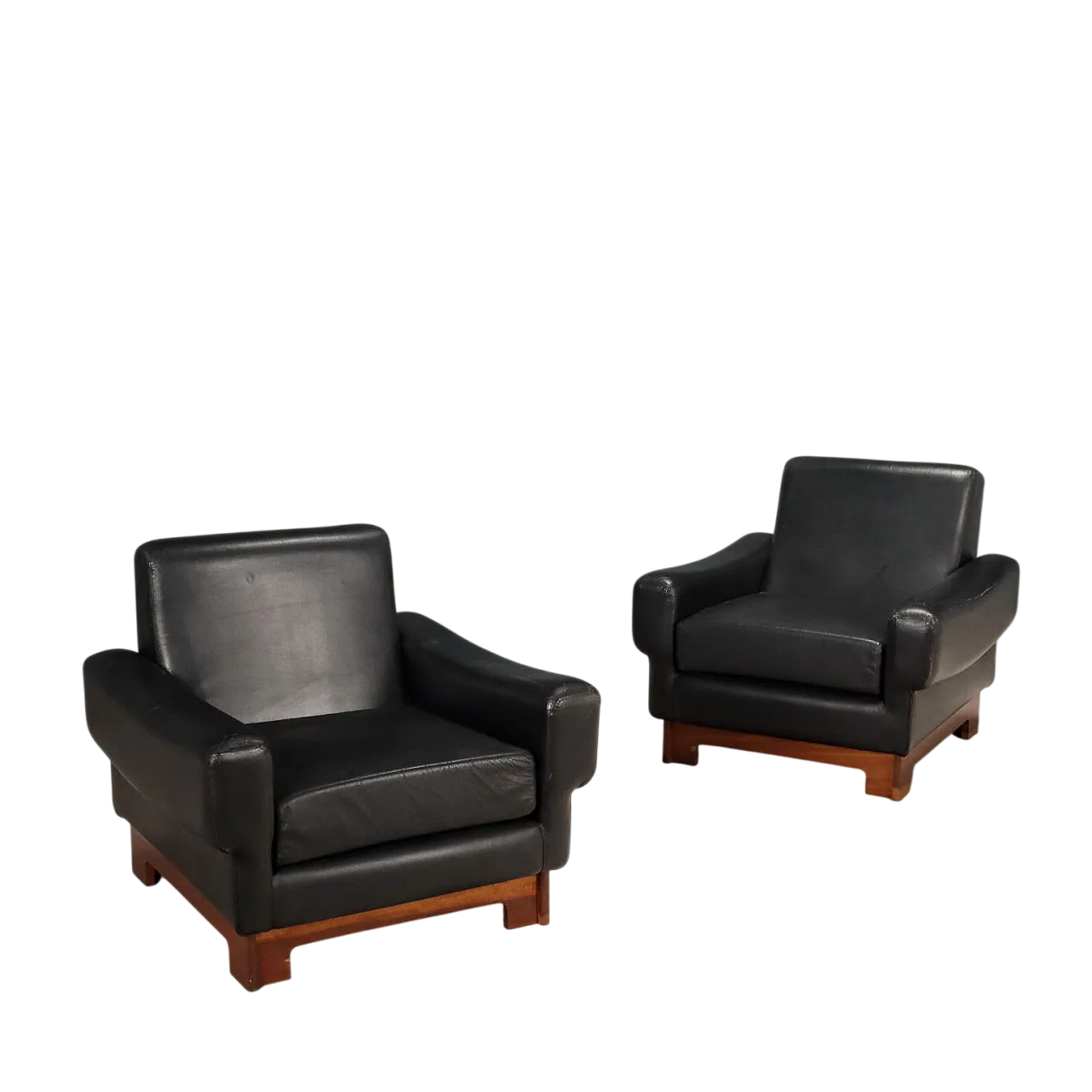 Coppia di poltrone in legno e rivestimento in pelle, '900 9