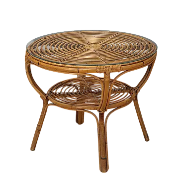 Double-top coffee table, bamboo with clear glass top, 20th century