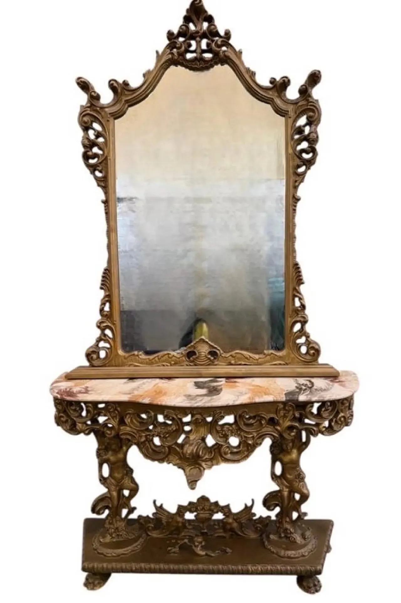 Rococo carved wood and marble console table, early 20th century 1