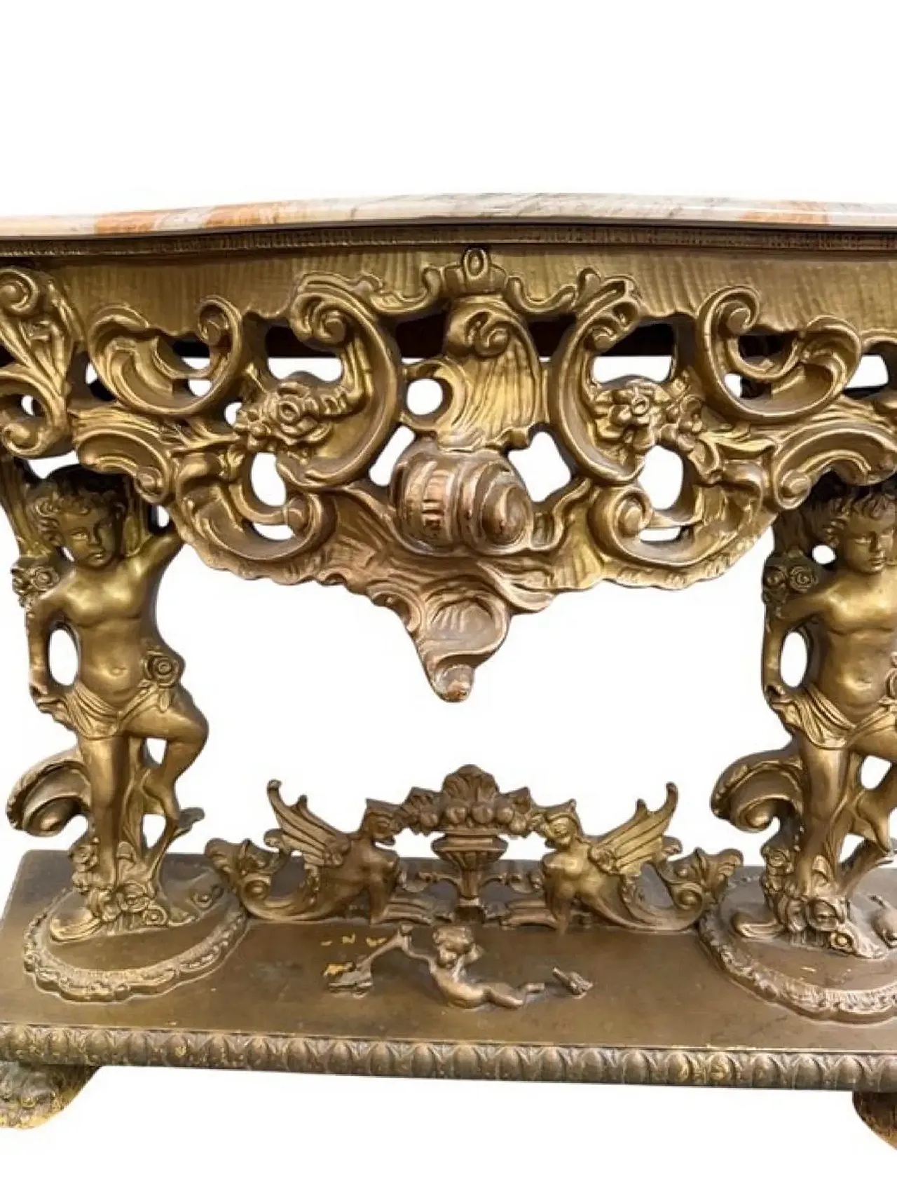Rococo carved wood and marble console table, early 20th century 2