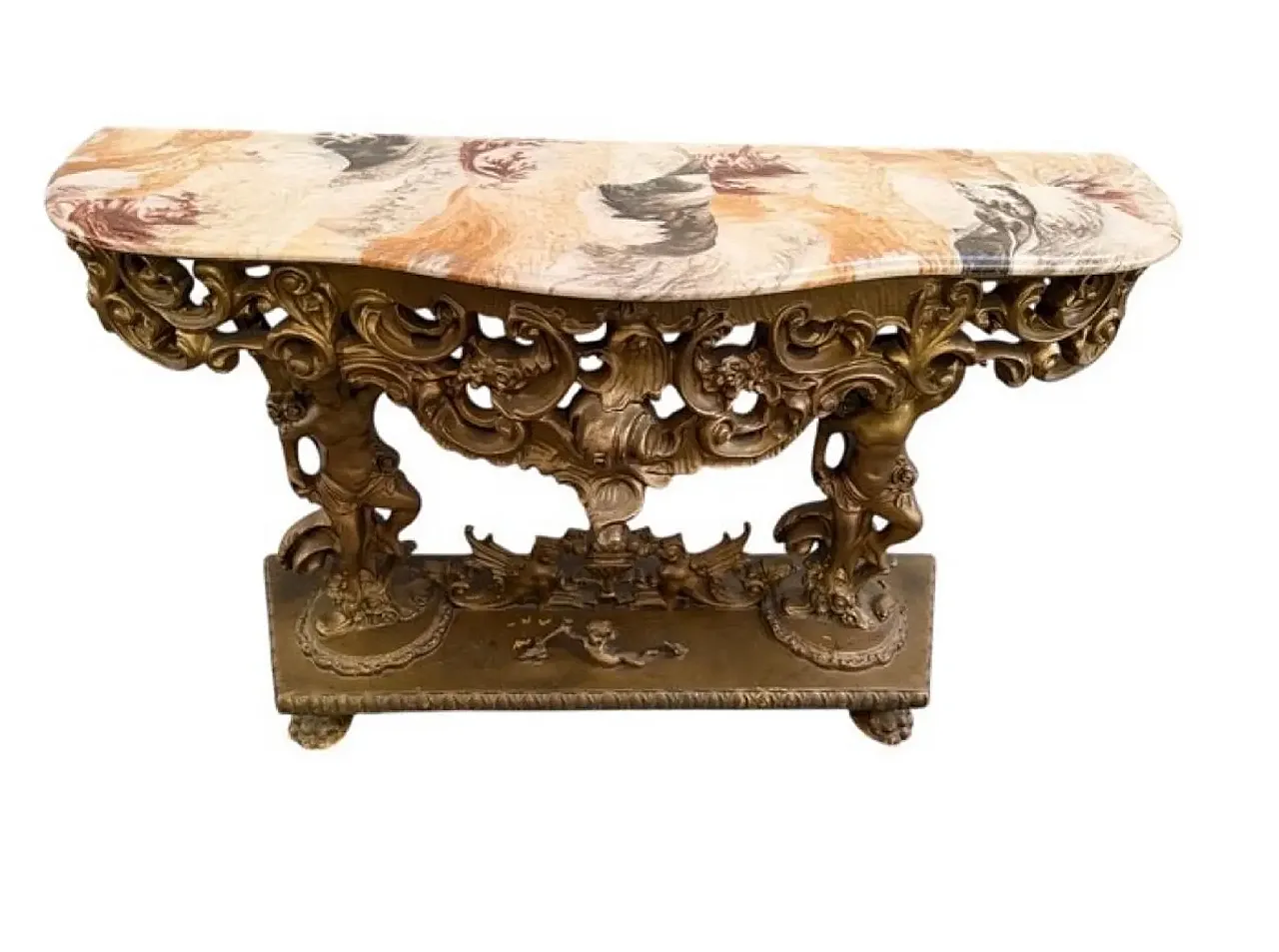 Rococo carved wood and marble console table, early 20th century 3