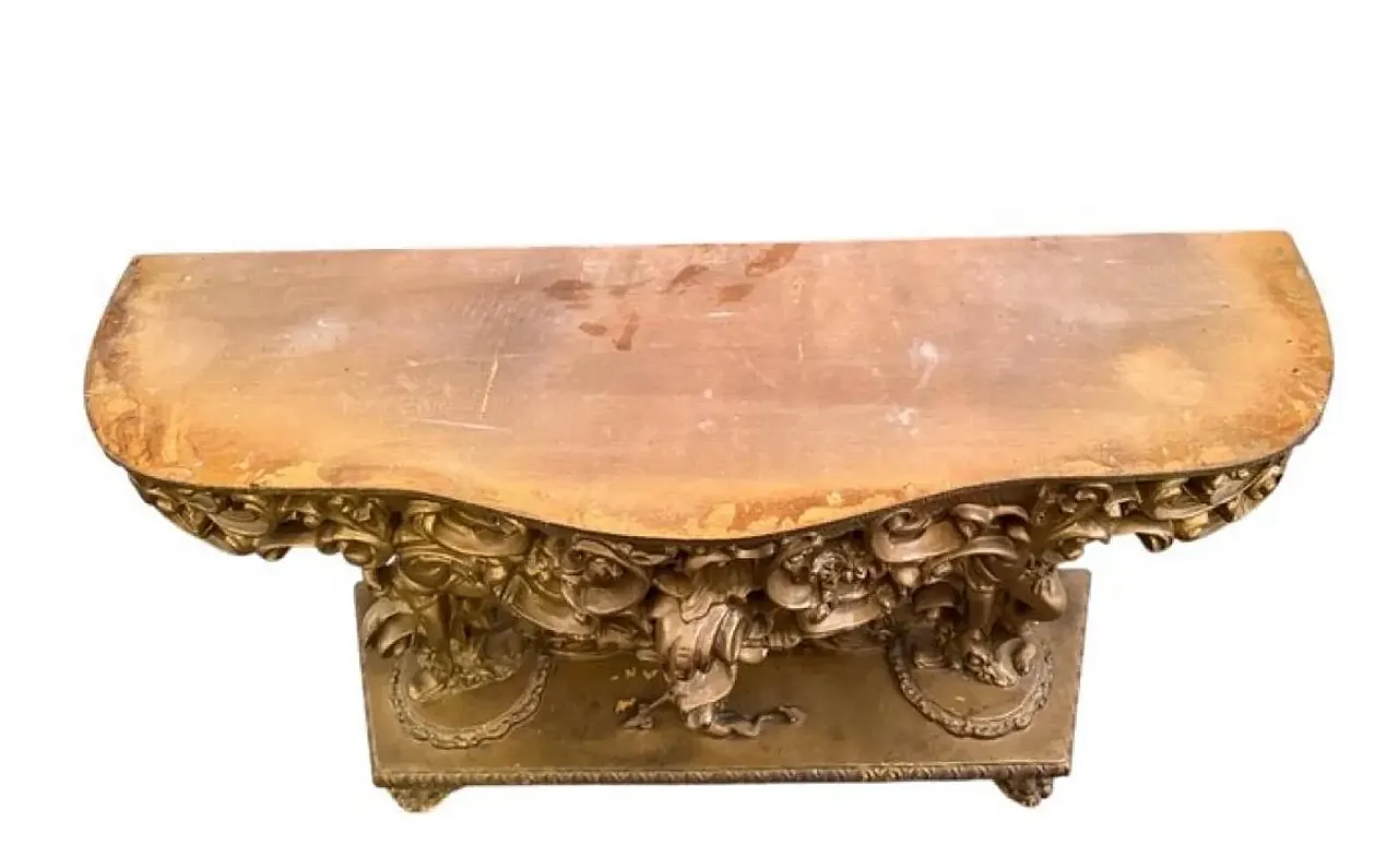 Rococo carved wood and marble console table, early 20th century 15