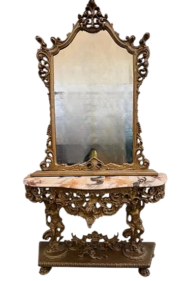 Rococo carved wood and marble console table, early 20th century