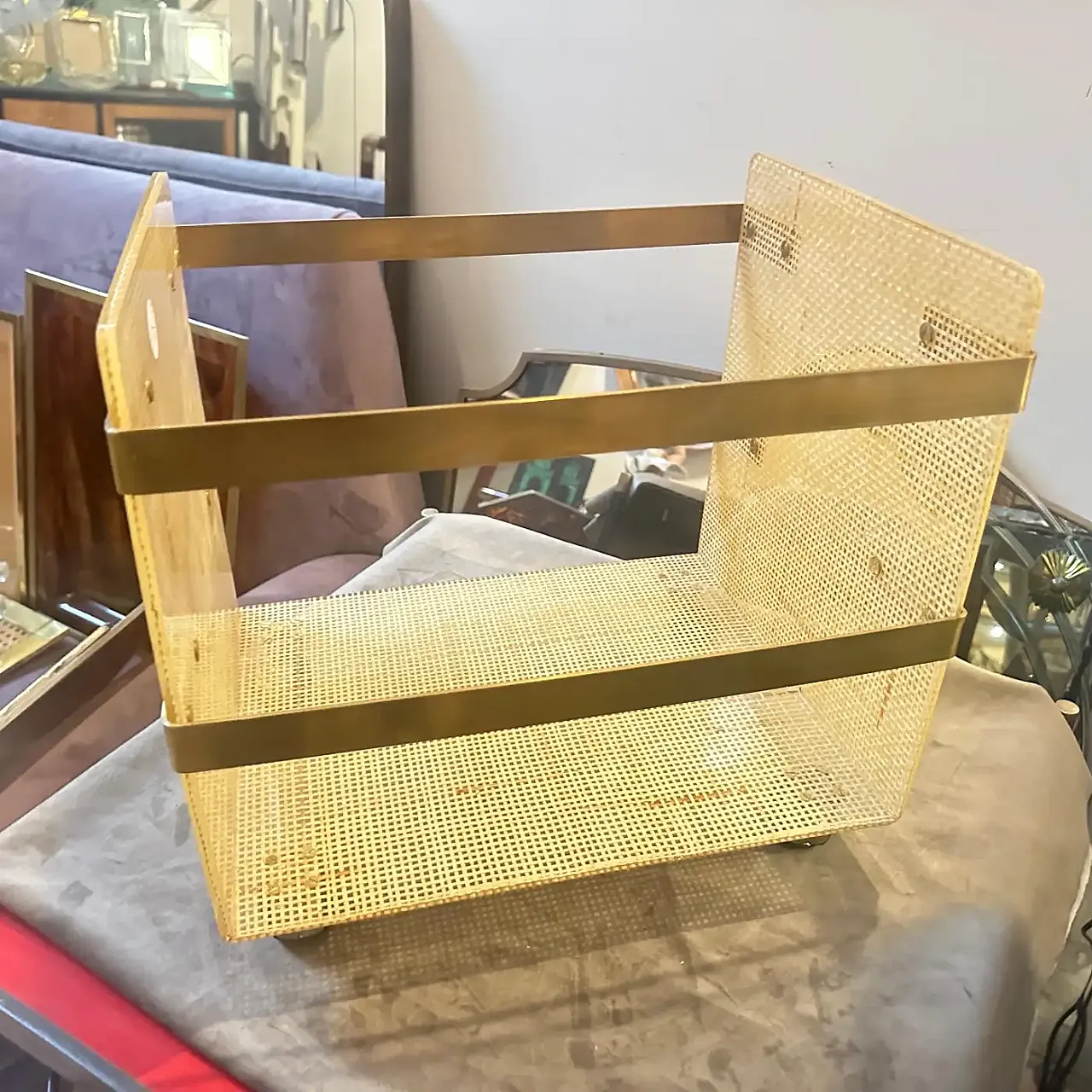 Dior Home brass and wicker magazine stand, 1980s 4