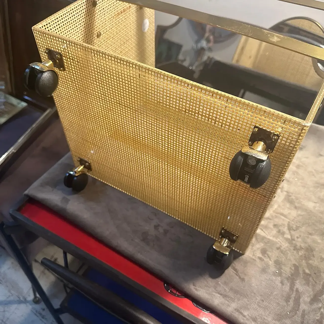 Dior Home brass and wicker magazine stand, 1980s 5