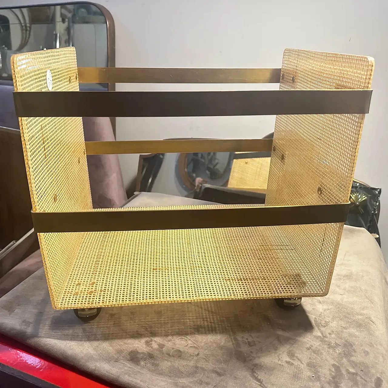 Dior Home brass and wicker magazine stand, 1980s 9