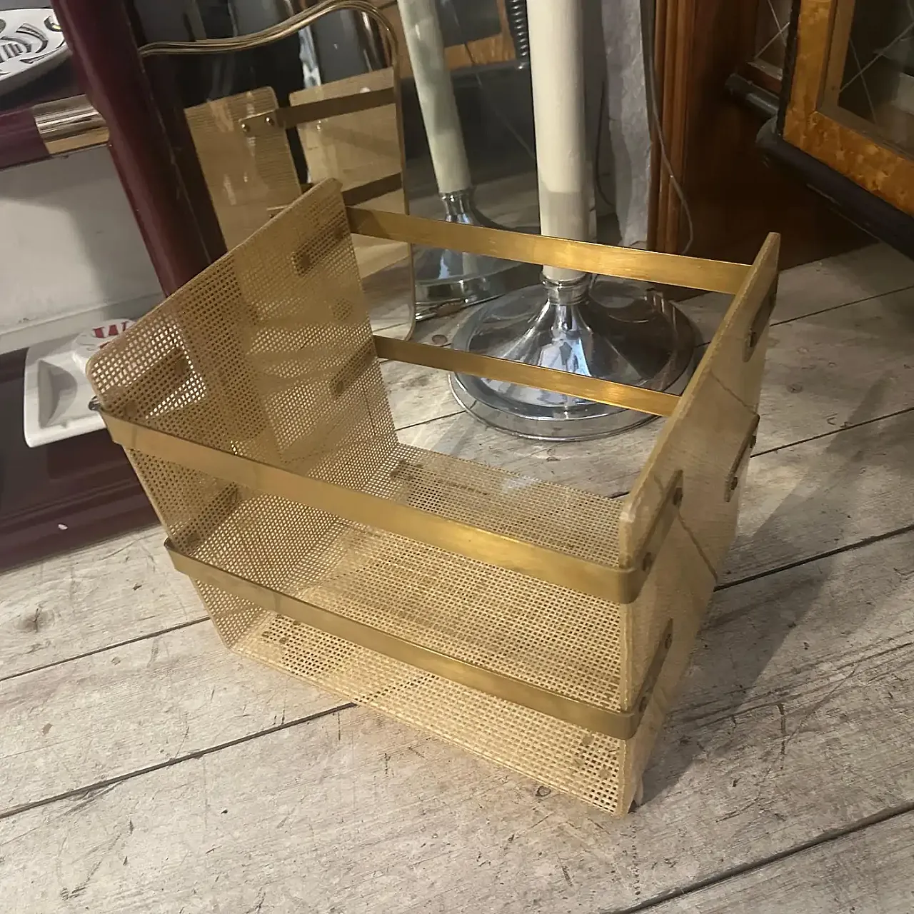 Dior Home brass and wicker magazine stand, 1980s 10