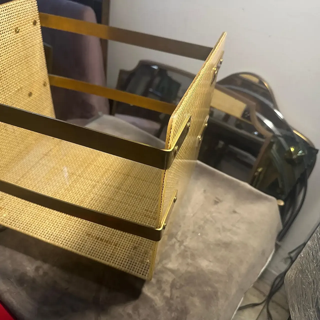 Dior Home brass and wicker magazine stand, 1980s 11