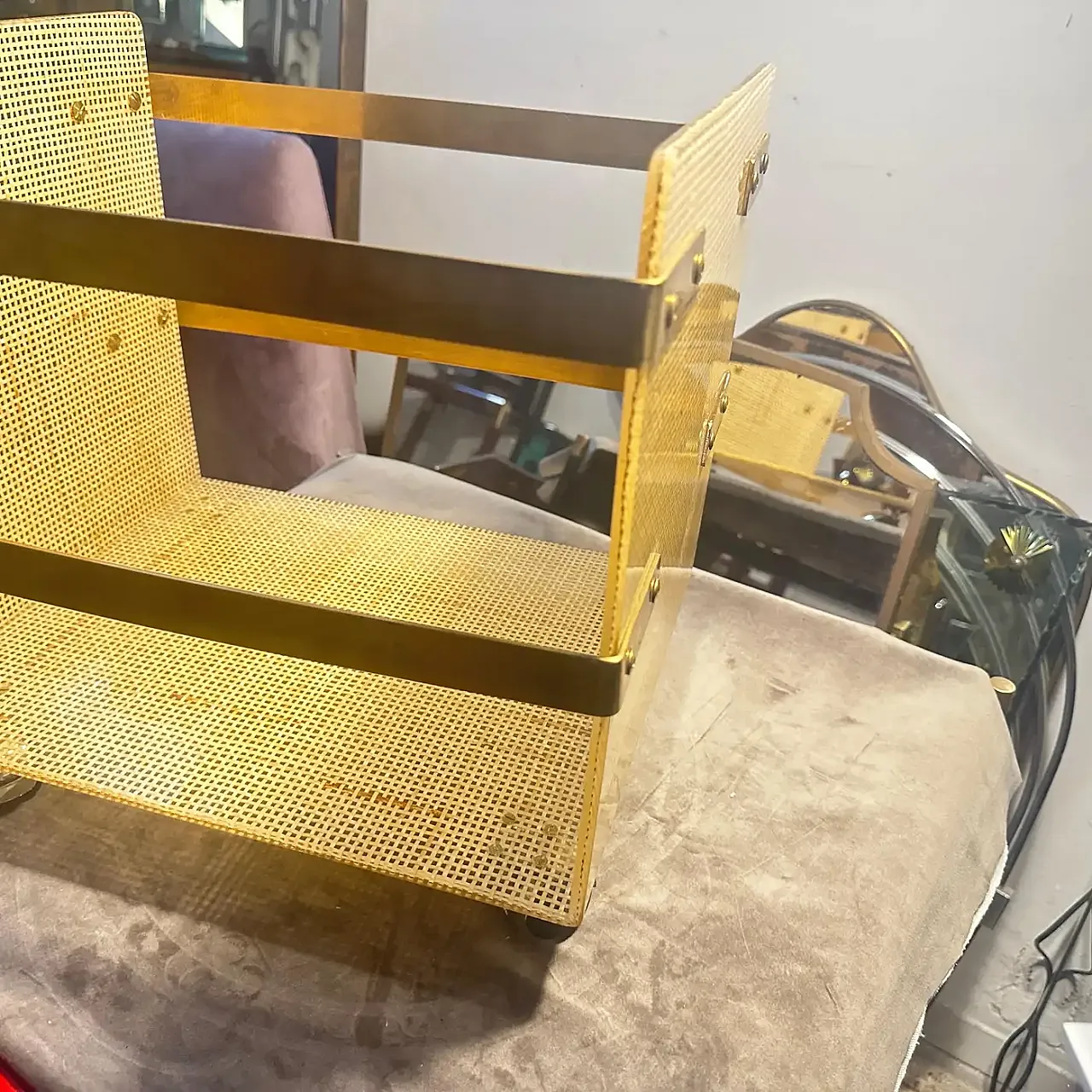 Dior Home brass and wicker magazine stand, 1980s 12